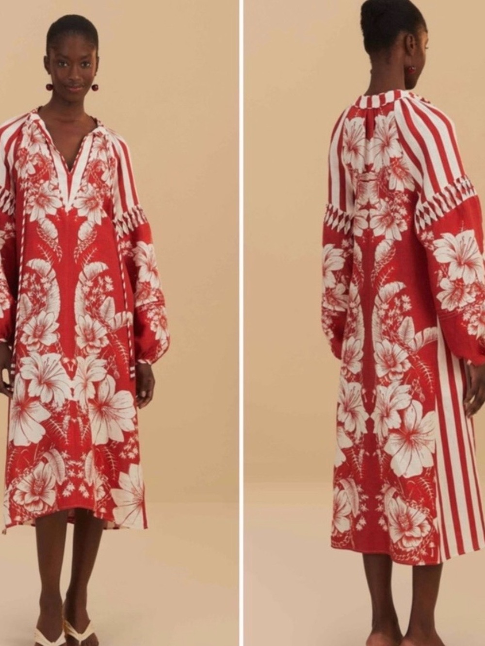FARM Rio Red and White Floral Maxi Dress